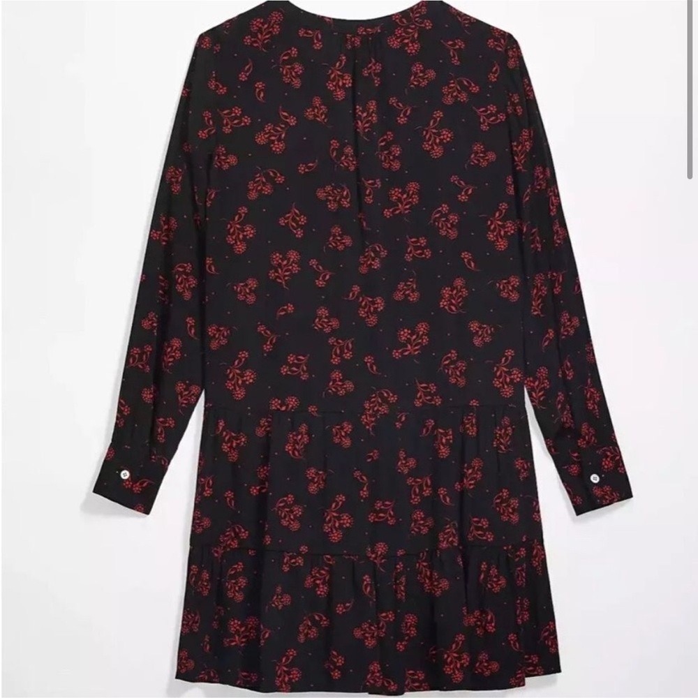 Ann Taylor LOFT | Garden Split Neck Swing Dress Floral Red Black Tiered Babydoll - Picture 11 of 11
